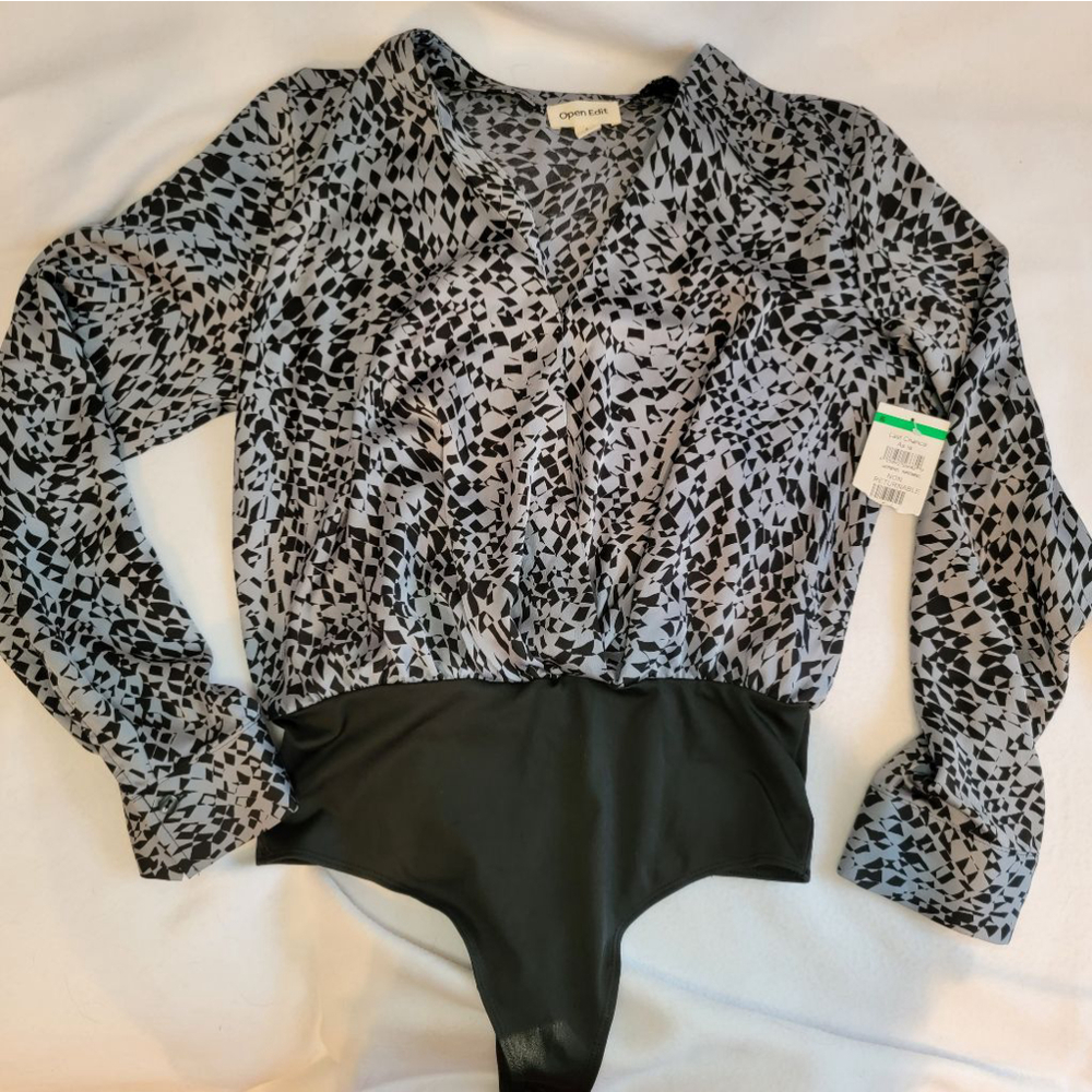 Nordstrom OPEN EDIT NWT Blue and Black Bodysuit - S